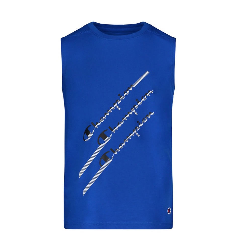 NWT-Boys Champion® Angled Script Muscle Tee-Color Bozetto Blue